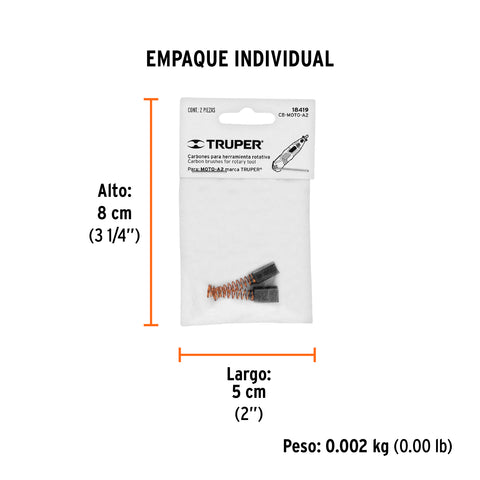 Bolsa con 2 carbones de repuesto para MOTO-A2, TRUPER | CB-MOTO-A2 | 18419