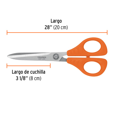 Tijera 8' de acero inoxidable para oficina, TRUPER | TIOF-8 | 18485