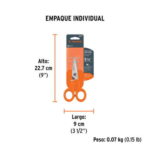 Tijera 5-1/2' de acero inoxidable para electricista, TRUPER | TIOF-5 | 18497