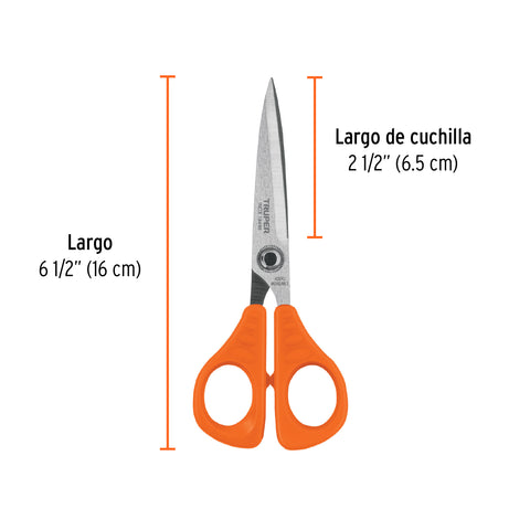 Tijera 6-1/2' de acero inoxidable para oficina, TRUPER | TIOF-6 | 18498