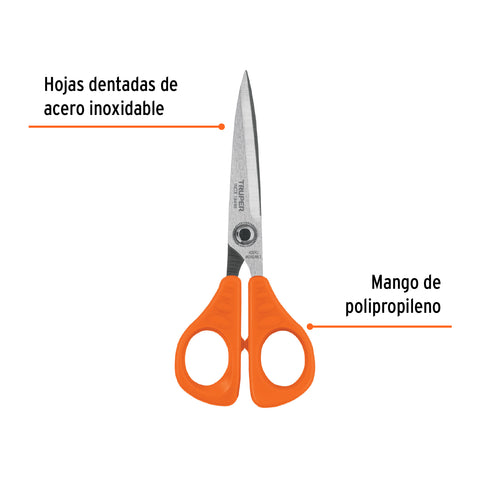Tijera 6-1/2' de acero inoxidable para oficina, TRUPER | TIOF-6 | 18498