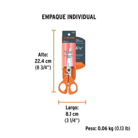 Tijera 6-1/2' de acero inoxidable para oficina, TRUPER | TIOF-6 | 18498