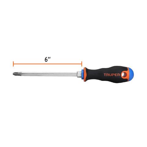 Desarmador de cruz 5/16' x 6' mango Comfort Grip, Truper | DP-5/16X6B | 18548