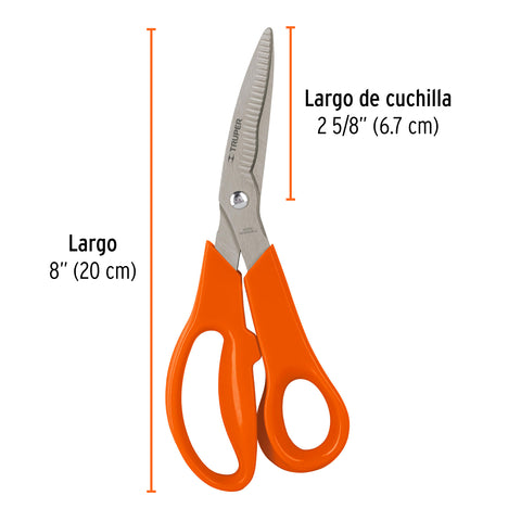 Tijera 8' multiusos de acero inox, cuchillas dentadas,TRUPER | TIMU-8E | 18564