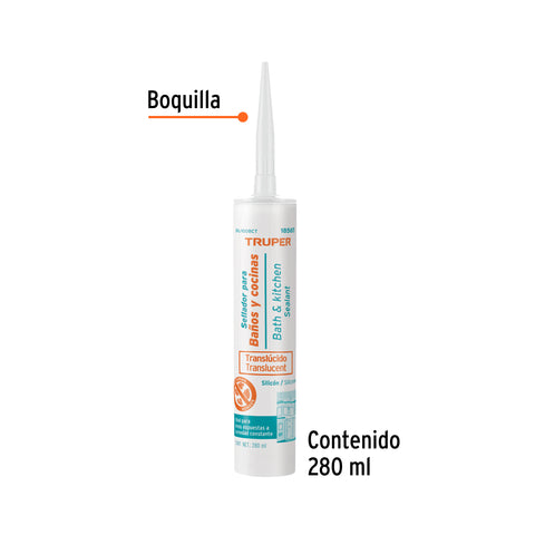 Sellador translúcido para baños y cocinas, 280 ml, Truper | SIL-100BCT | 18565