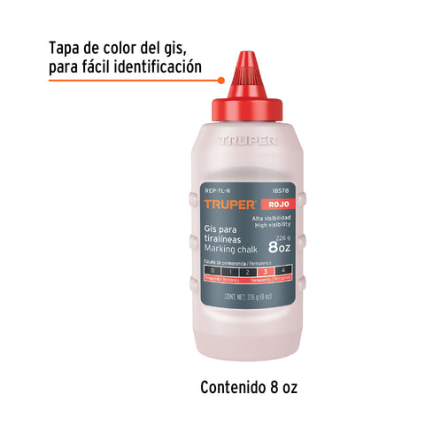 Gis rojo para tiralíneas, alta visibilidad, 8 oz, Truper | REP-TL-R | 18578