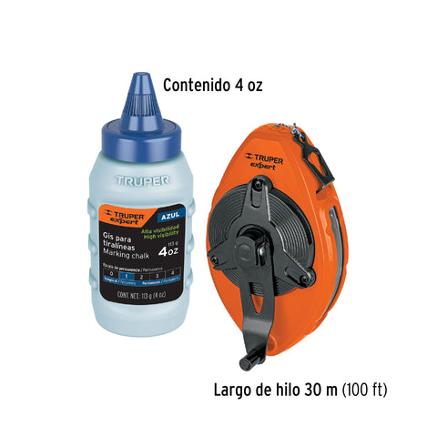 Tiralíneas metálico con gis, uso rudo, 30 m (100 ft), Expert | TL-100X | 18579