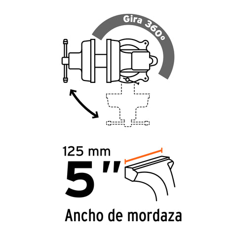 Tornillo de banco 5' uso industrial de hierro nodular | TA-5 | 18593