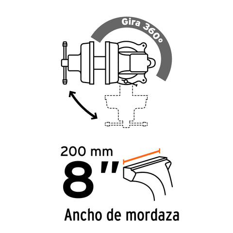 Tornillo de banco 8' uso industrial de hierro nodular | TA-8 | 18595