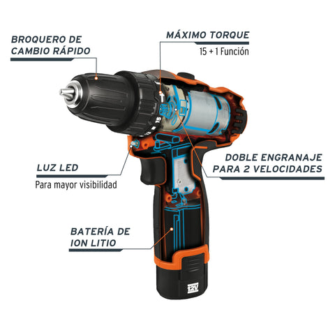 Taladro compacto 3/8', 12V, PRO | TALI-12AC | 18653