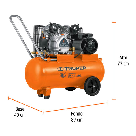 Compresor lubricado, de banda, 60L, hor, 4HP, 127V, TRUPER | COMP-60LB | 19005