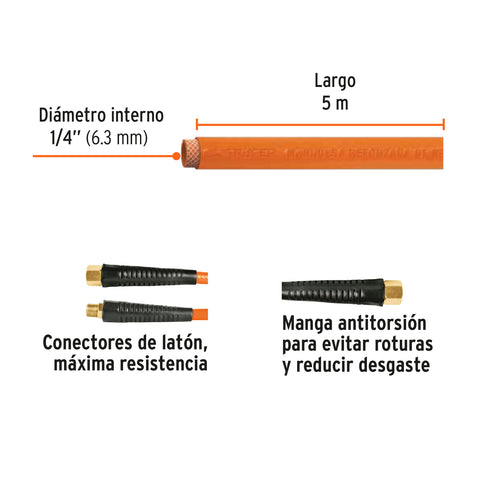Manguera para compresor, de PVC, 5m x 1/4', Truper | MAN-PI-5-1/4 | 19013
