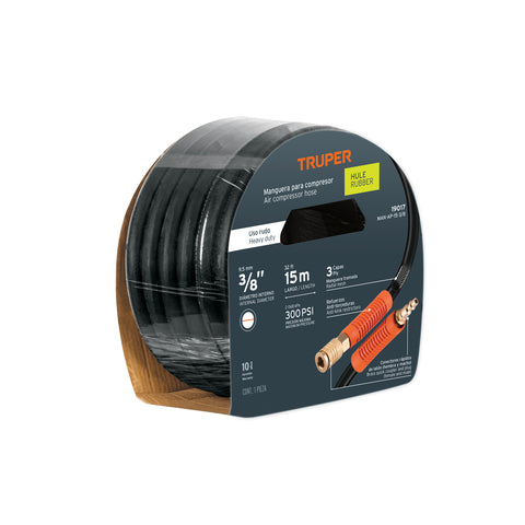Manguera para compresor, de hule, 15m x 3/8', Truper | MAN-AP-15-3/8 | 19017