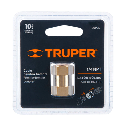 Cople de latón, hembra-hembra, cuerda 1/4' NPT, TRUPER | COPLE | 19025