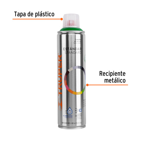 Pintura en aerosol, verde ecológico, bote esbelto, 400 ml | PA-VE | 19048