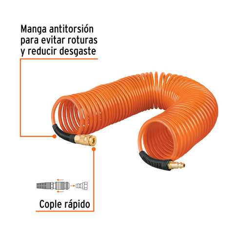 Manguera para compresor, tipo resorte, 15.2 m, TRUPER | MAN-R-15 | 19075