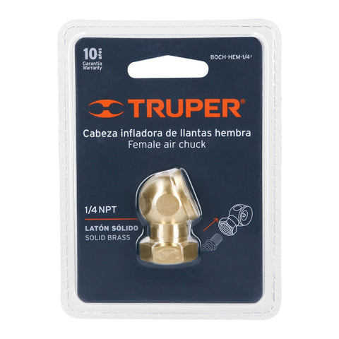 Cabeza infladora de llantas, conexión hembra 1/4' NPT,TRUPER | BOCH-HEM-1/4 | 19088