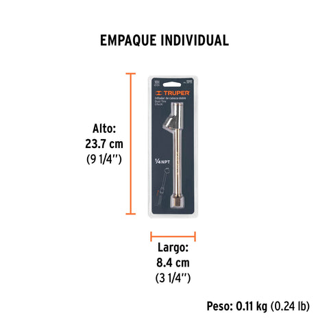 Inflador de cabeza doble, cuerda 1/4' NPT, TRUPER | VAL-INF-1/4 | 19089