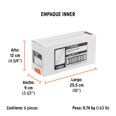 Inflador de cabeza doble, cuerda 1/4' NPT, TRUPER | VAL-INF-1/4 | 19089