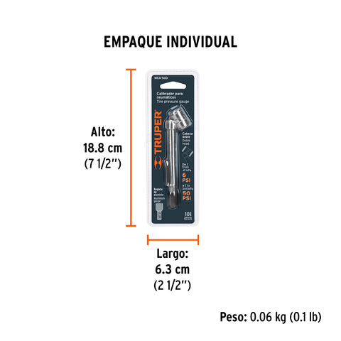Calibrador de presión 50 psi cabeza doble, Truper | MEA-50D | 19098