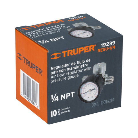 Regulador de aire con manómetro, cuerda 1/4' NPT, TRUPER | REGU-1/4 | 19239