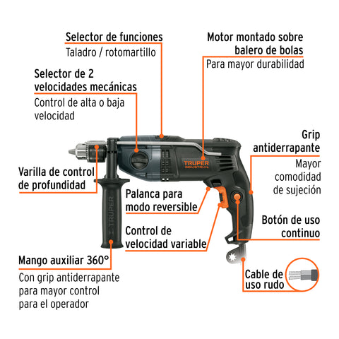 Rotomartillo 1/2', 900W, TRUPER INDUSTRIAL | ROTO-1/2N7 | 19324
