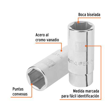 Dado largo de 1-1/16', 6 puntas, cuadro 3/4', Truper | D-3434-HL | 19344
