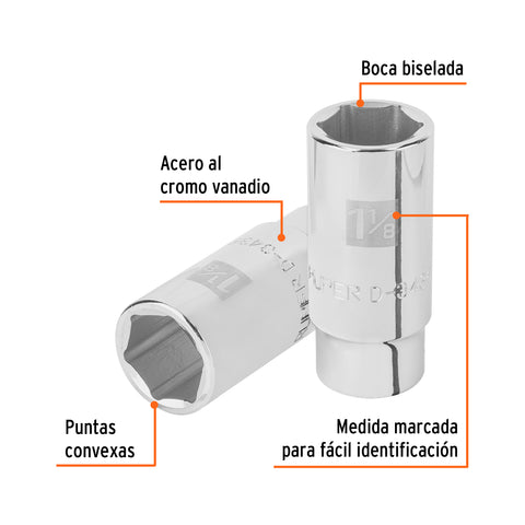Dado largo de 1-1/8', 6 puntas, cuadro 3/4', Truper | D-3436-HL | 19345