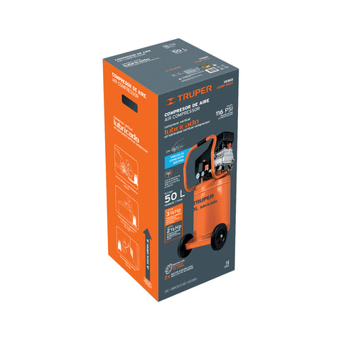Compresor lubricado, 50L, 3-1/2HP, vertical, 127V, TRUPER | COMP-50LV | 19360