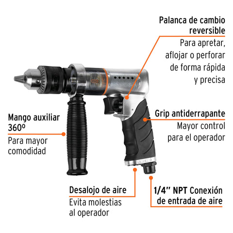 Taladro neumático reversible 1/2', Truper | TPN-785HX | 19369