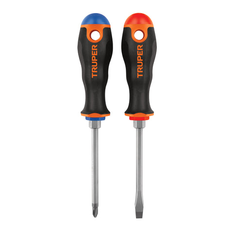 Dúo de desarmadores 1/4' x 4' mango Comfort Grip, Truper | DUO-1/4X4B | 19622