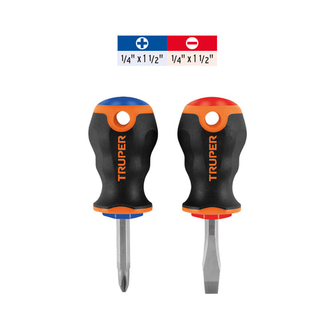 Dúo de desarmadores 1/4' x 1-1/2' mango Comfort Grip, Truper | JDT-2B | 19624