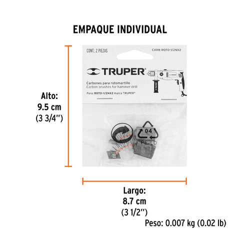 Bolsa con 2 carbones de repuesto para ROTO-1/2NX2, TRUPER | CB-RT-1/2NX2 | 19627