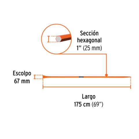 Barreta para tierra dura de 1'x175 cm, escoplo 67 mm, Truper | BAP-175E | 19963
