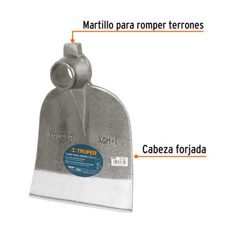 Azadón oreja y martillo No. 1 de 2.6 lb, sin mango, TRUPER | AOM-1 | 19979