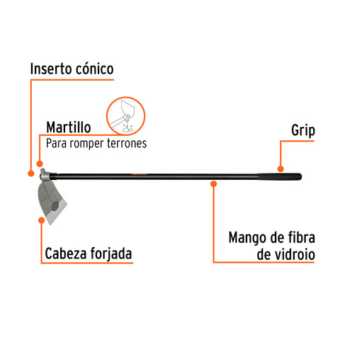 Azadón oreja y martillo No. 3 de 3.3 lb, mango de fibra 54' | AOM-3M | 19984