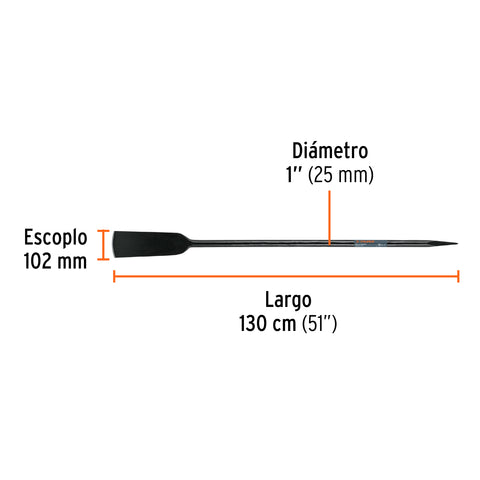 Barra cavadora 1' x 130 cm, escoplo 102 mm, TRUPER | BACO-130 | 19986