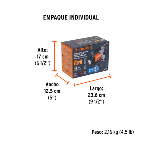 Compresor de aire 12 V portátil, para auto, incluye maletín | COMP-12 | 19999