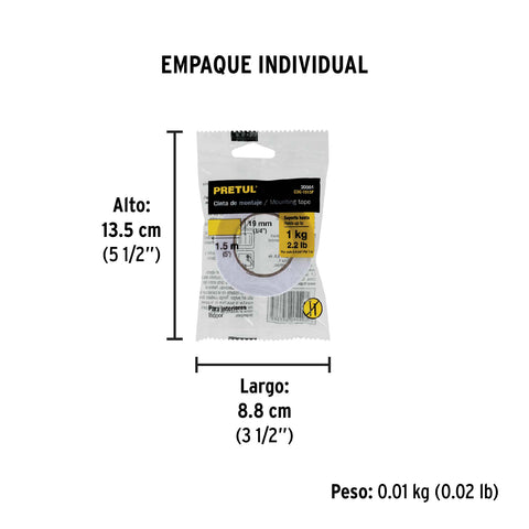 Cinta doble cara de 19 mm x 1.5 m Pretul | CDC-1915P | 20004