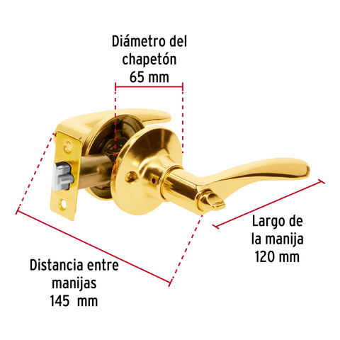 Cerradura manija 'Milán' recámara latón brillante, cil metal | CEMA-1RB | 20032