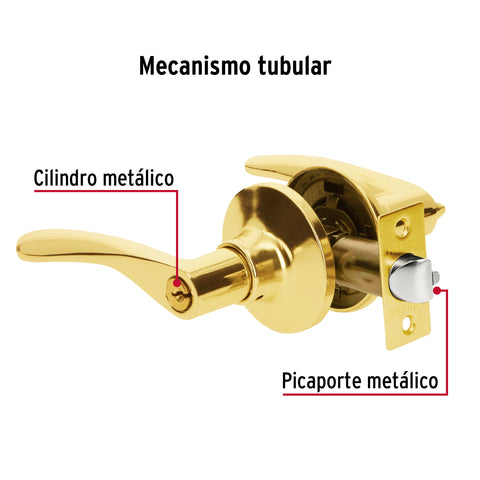 Cerradura manija 'Milán' recámara latón brillante, cil metal | CEMA-1RB | 20032
