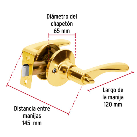 Cerradura manija 'Milán' baño latón brillante, cil metal | CEMA-1BB | 20033