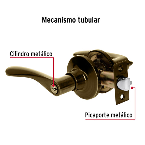 Cerradura manija 'Milán' recámara latón antiguo, cil metal | CEMA-2RB | 20034