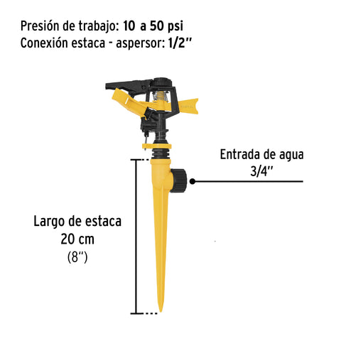 Aspersor plástico 11' una vía, estaca plástica, PRETUL | ASPRO-11 | 20055
