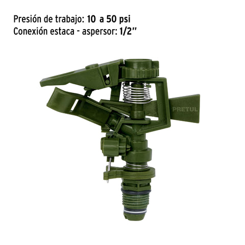 Aspersor plástico, cabeza sola, verde, PRETUL | ASVE | 20070