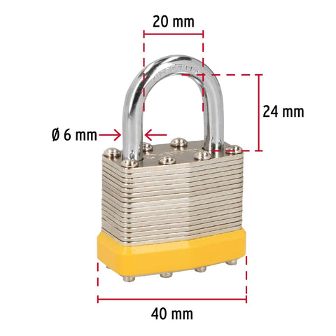 Juego de 4 candados cuerpo laminado, 40 mm, HERMEX BASIC | CM-40X4P | 20507