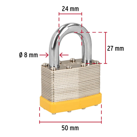 Juego de 4 candados cuerpo laminado, 50 mm, HERMEX BASIC | CM-50X4P | 20508