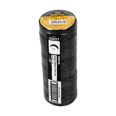Cinta de aislar de 9 m x 19 mm, negra, Pretul | M-22P | 20521