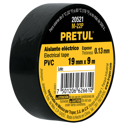 Cinta de aislar de 9 m x 19 mm, negra, Pretul | M-22P | 20521