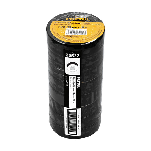 Cinta de aislar de 18 m x 19 mm, negra, Pretul | M-33P | 20522